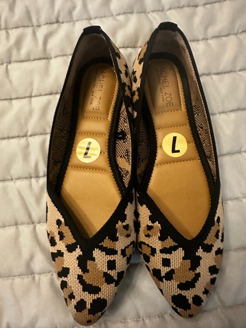 Rachel Zoe Leopard Knit Pointed Toe Flats in Black and Tan